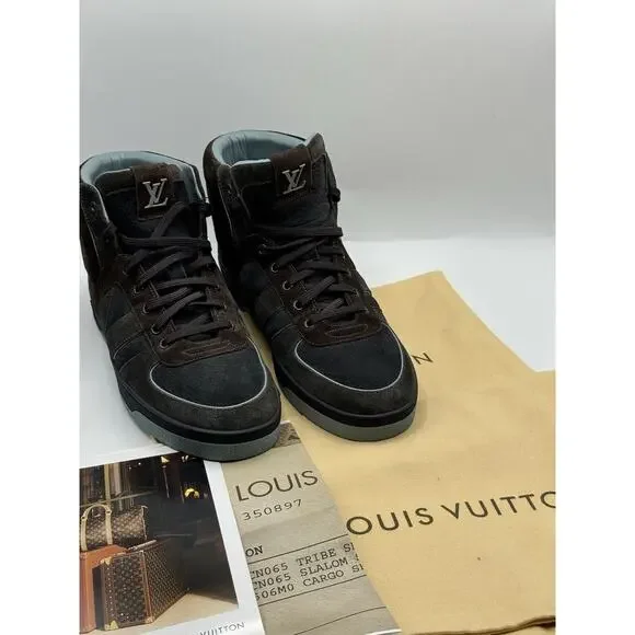RARE!!! LOUIS VUITTON Tribe Blue Brown Suede Nubuck High Top Sneakers Sz LV 6.5